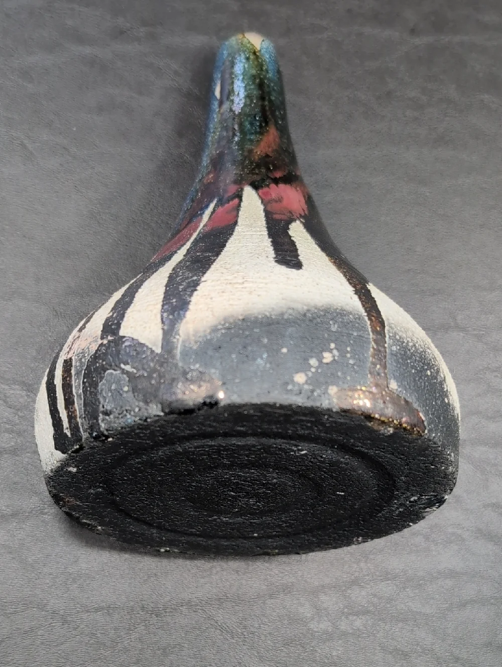 Vintage Signed Studio PotteryTeardrop Textured Abstract Raku Vase.